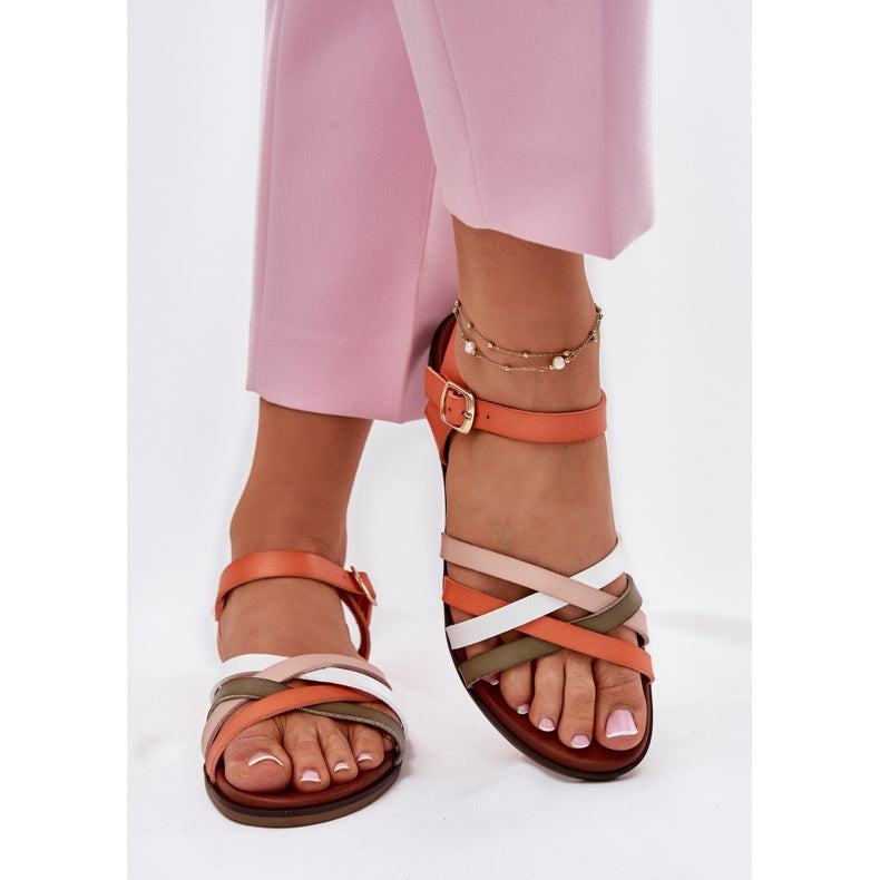Woman's Woven Orange Khaki Sandals