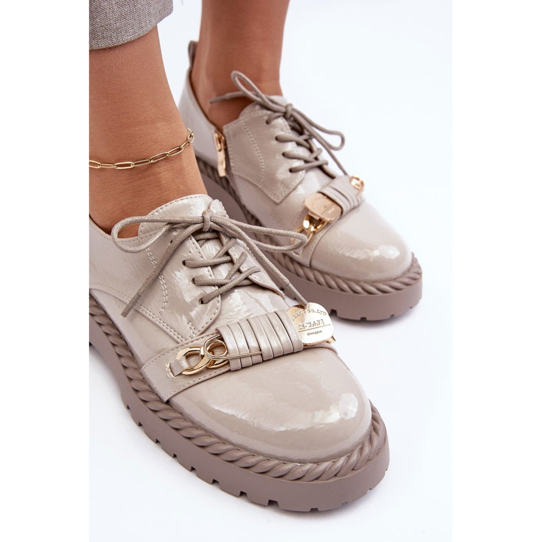 Woman's Grey Lace Up Loafers Designer Shoes Collection