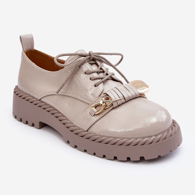 Woman's Grey Lace Up Loafers Designer Shoes Collection