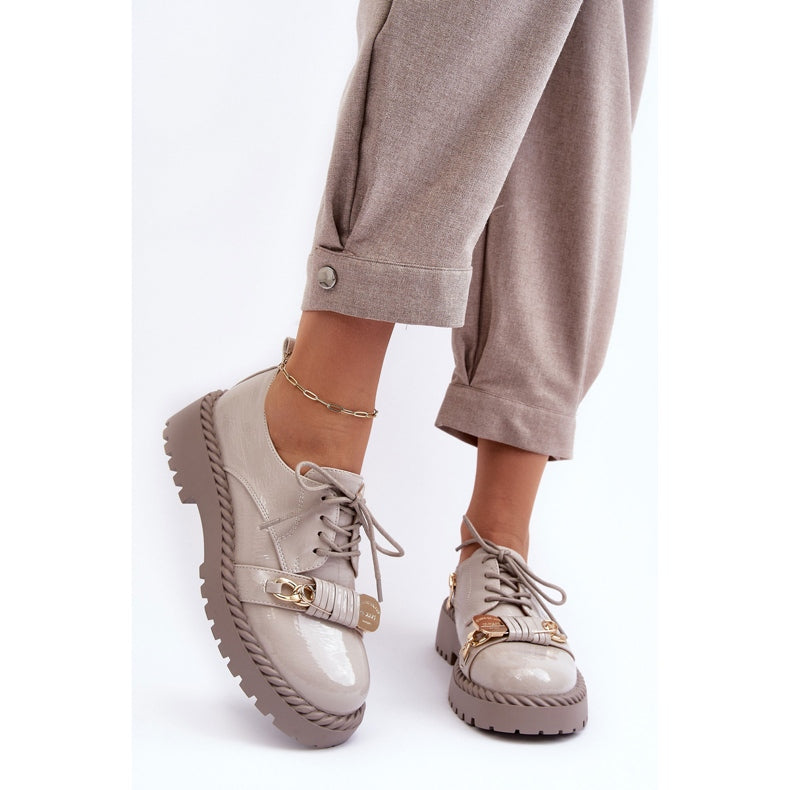 Woman's Grey Lace Up Loafers Designer Shoes Collection