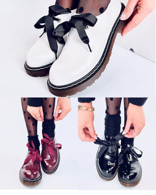 Woman Flat Loafer Brogue Shoes with Ribbon Finish