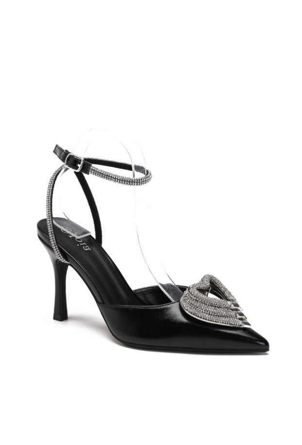 Black High Heels Diamante Heart