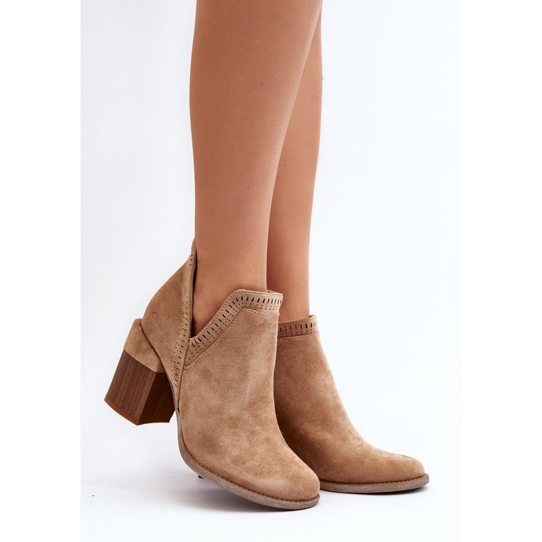 Pearl Beige Cutout Openwork Pattern Boots