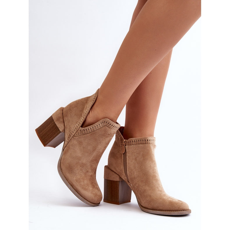 Pearl Beige Cutout Openwork Pattern Boots