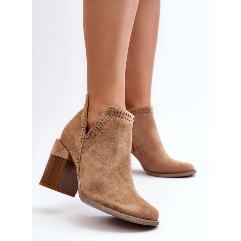 Pearl Beige Cutout Openwork Pattern Boots