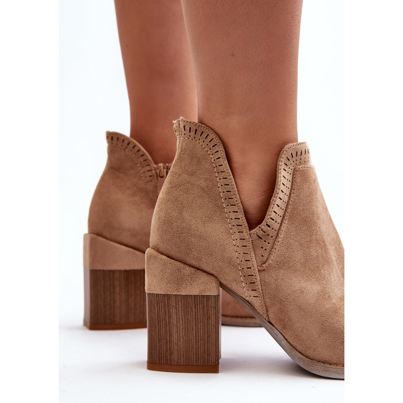 Pearl Beige Cutout Openwork Pattern Boots