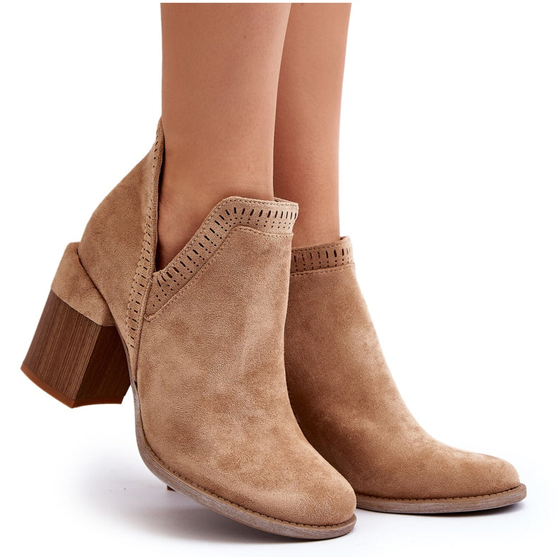 Pearl Beige Cutout Openwork Pattern Boots