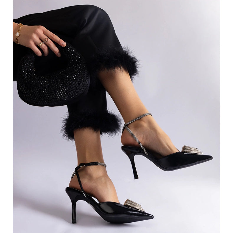 Black High Heels Diamante Heart