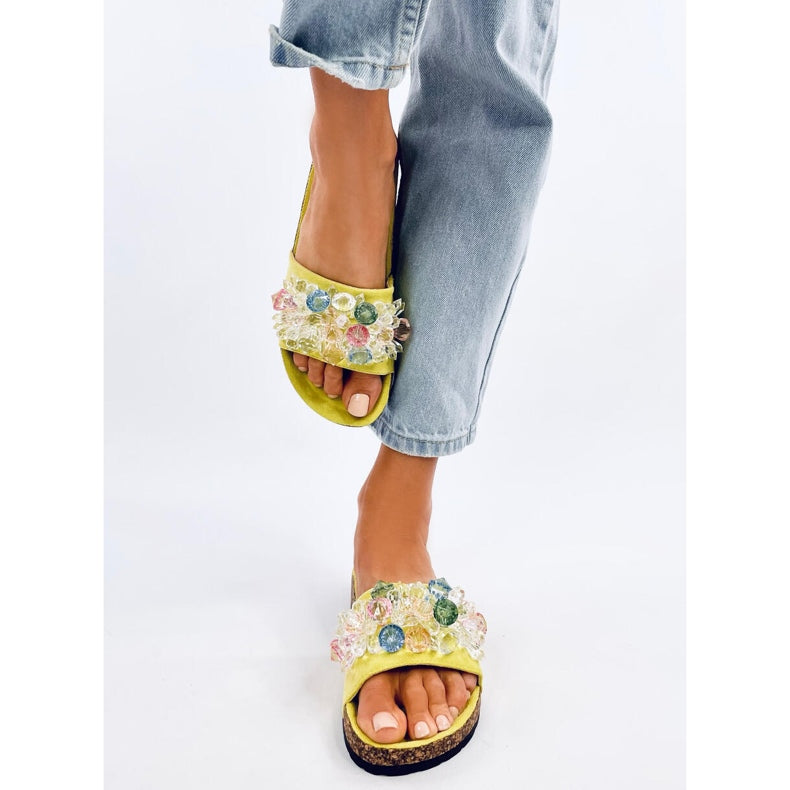 Ladies Cork Sandals Multicoloured Design - Lime Green