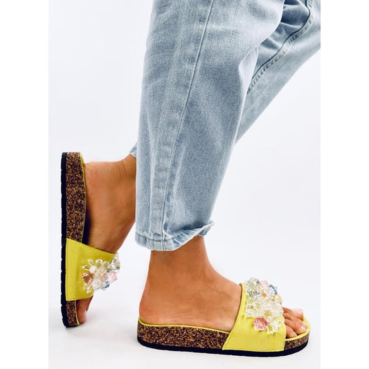 Ladies Cork Sandals Multicoloured Design - Lime Green