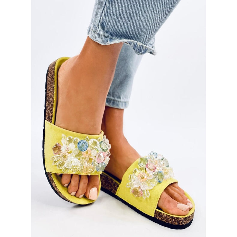 Ladies Cork Sandals Multicoloured Design - Lime Green