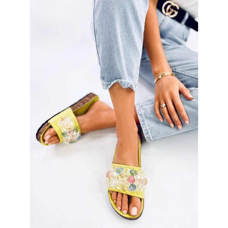 Ladies Cork Sandals Multicoloured Design - Lime Green