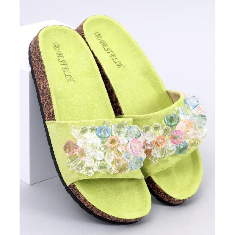 Ladies Cork Sandals Multicoloured Design - Lime Green