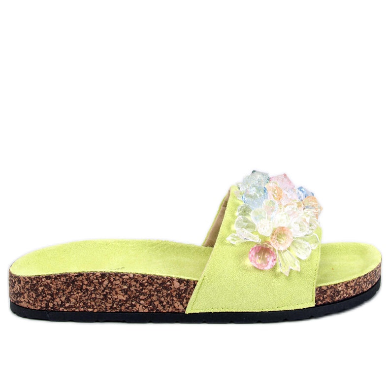 Ladies Cork Sandals Multicoloured Design - Lime Green