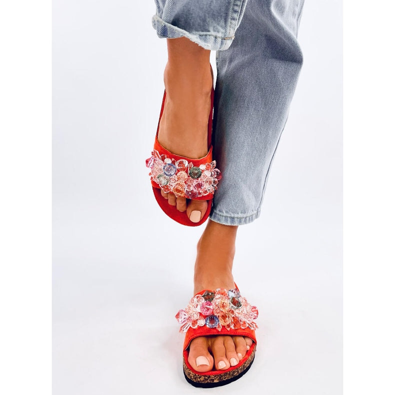 Ladies Cork Sandals Multicoloured Design - Orange