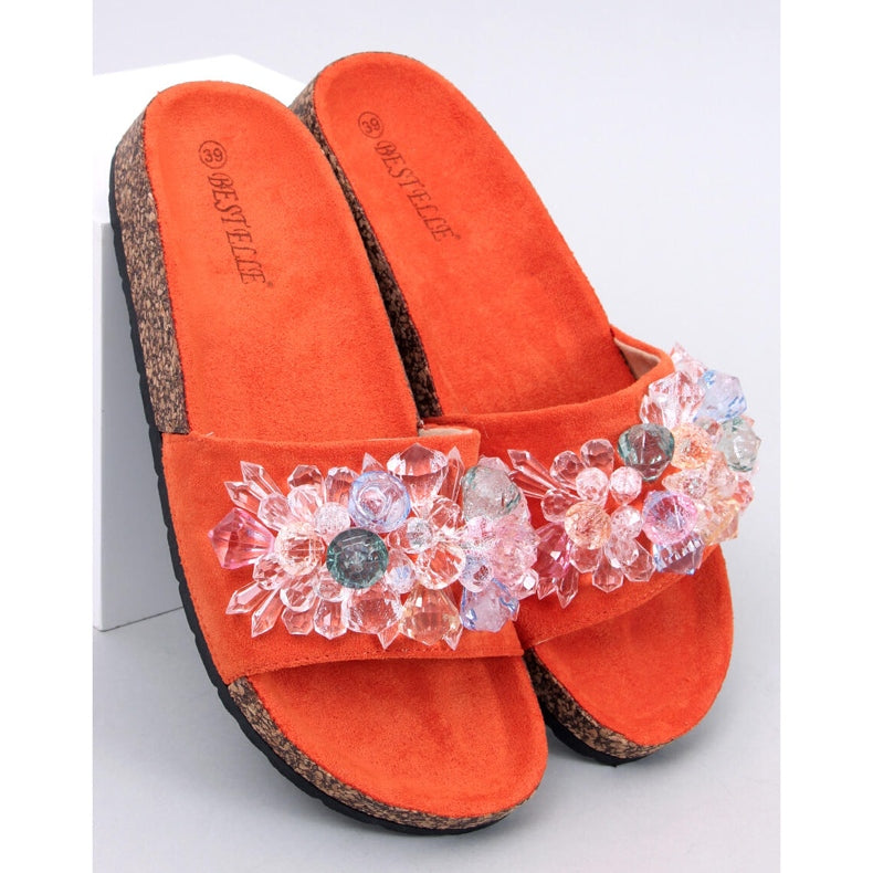 Ladies Cork Sandals Multicoloured Design - Orange