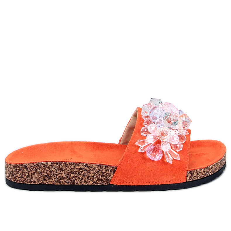 Ladies Cork Sandals Multicoloured Design - Orange