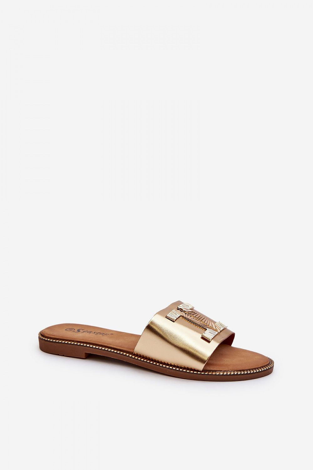 Woman Gold Flat Sandals with Chic Gold Decoration