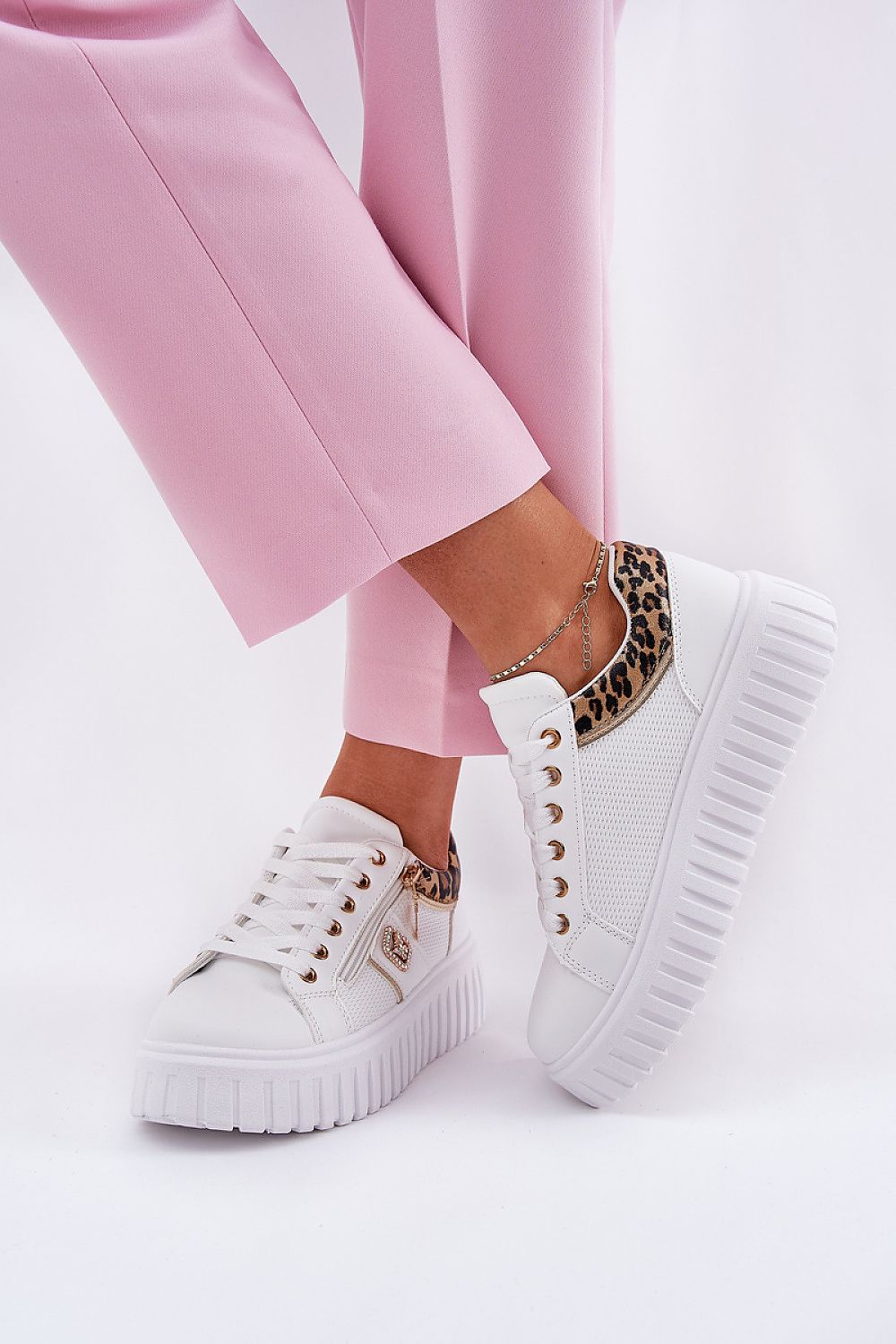 NEW Stylish White Trainers Leopard Print