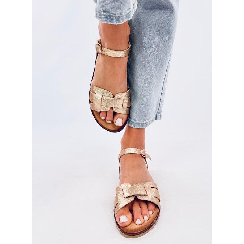 Woman Cross Strap Gold Sandals