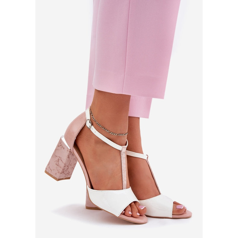 NEW Block Heel Dusty Pink 'N' White Sandals