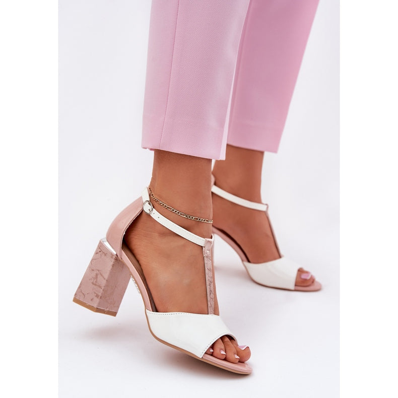 NEW Block Heel Dusty Pink 'N' White Sandals