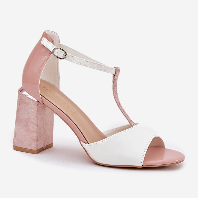 NEW Block Heel Dusty Pink 'N' White Sandals