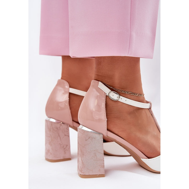 NEW Block Heel Dusty Pink 'N' White Sandals