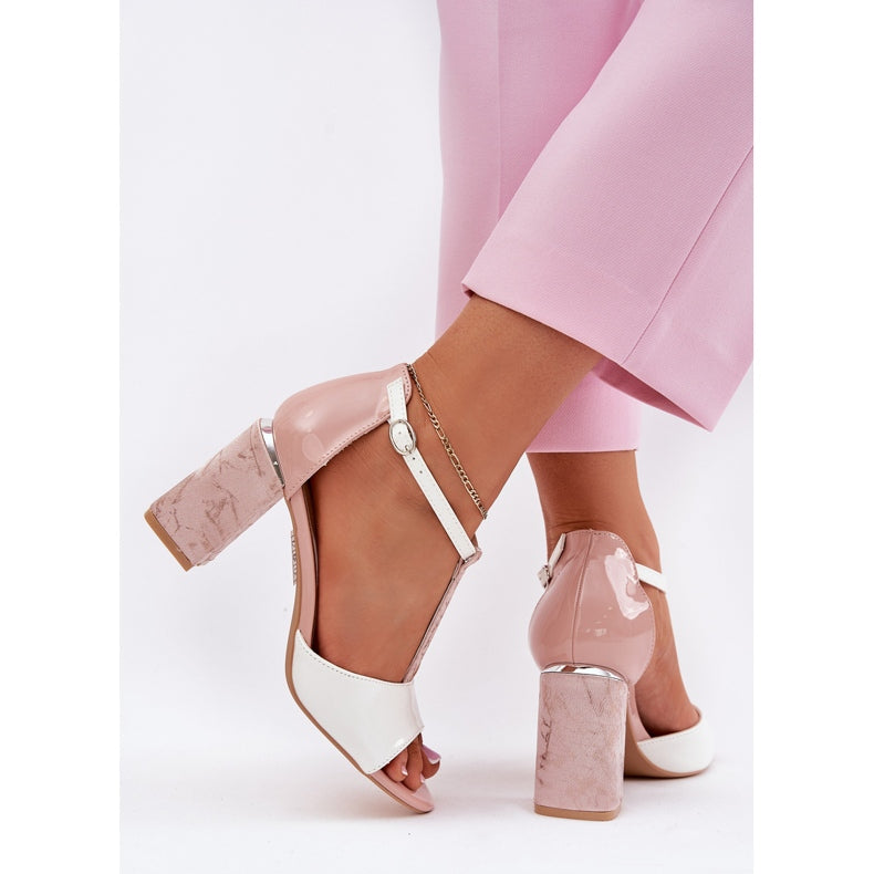 NEW Block Heel Dusty Pink 'N' White Sandals
