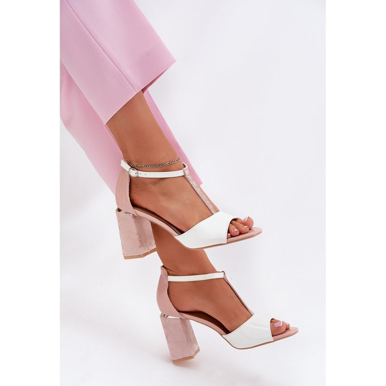 NEW Block Heel Dusty Pink 'N' White Sandals