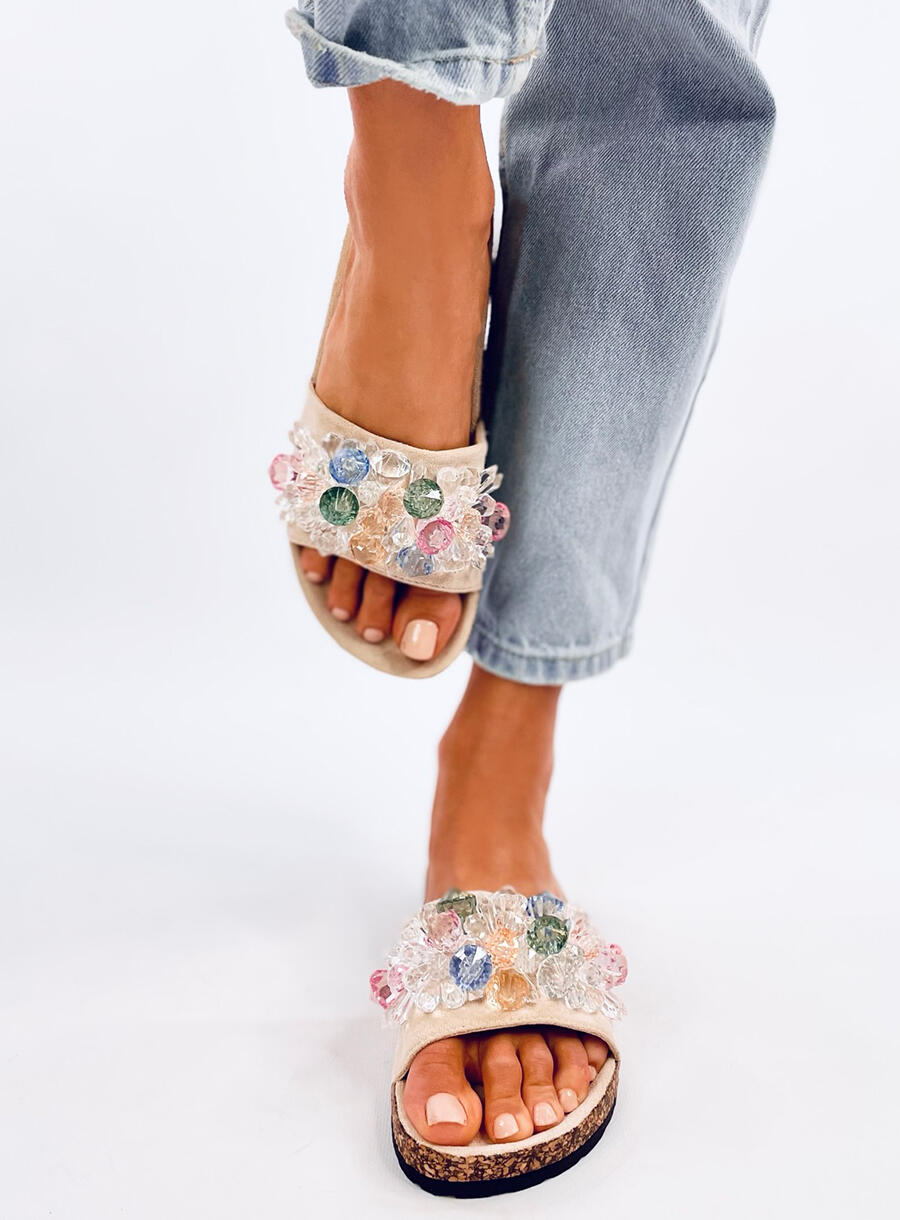 Woman's Open Toe Footbed Cork Sandals Multicoloured Design - Beige