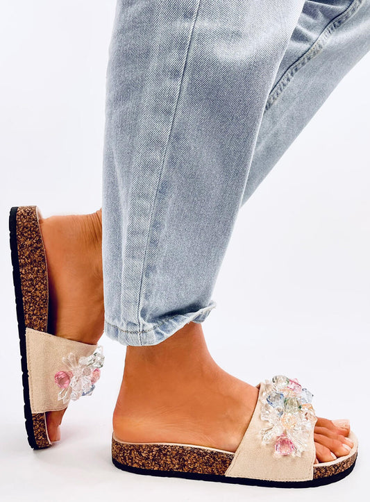 Woman's Open Toe Footbed Cork Sandals Multicoloured Design - Beige