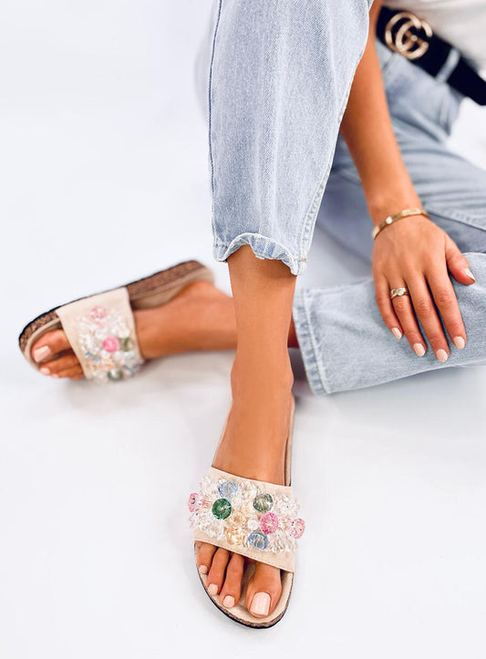 Woman's Open Toe Footbed Cork Sandals Multicoloured Design - Beige