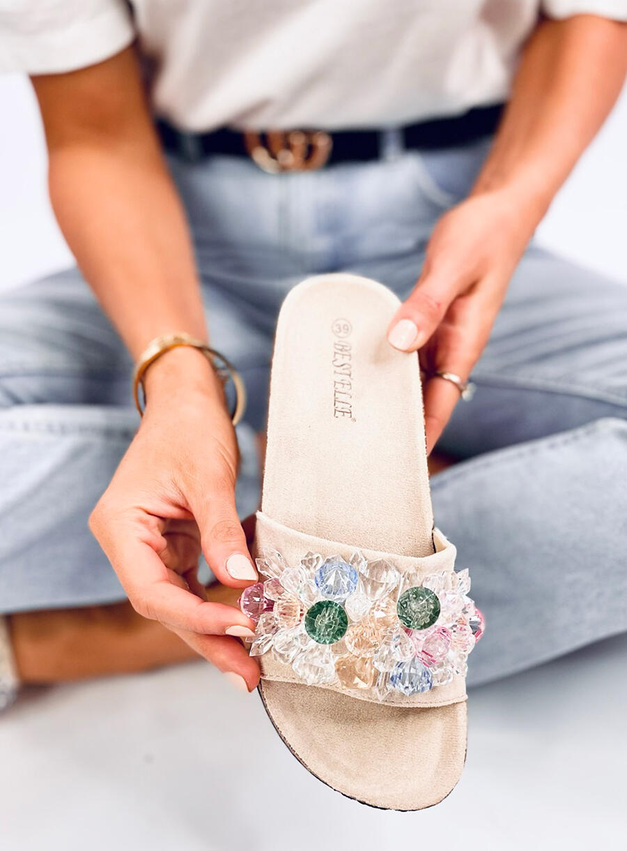 Woman's Open Toe Footbed Cork Sandals Multicoloured Design - Beige