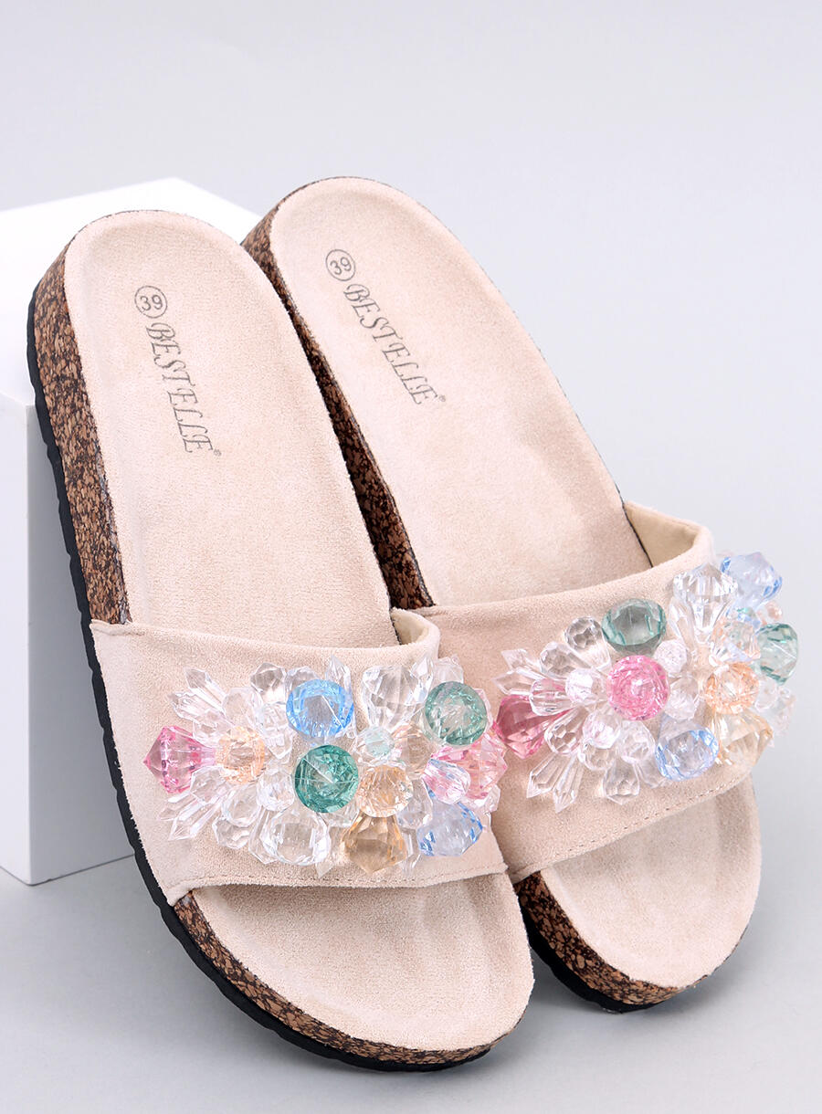 Woman's Open Toe Footbed Cork Sandals Multicoloured Design - Beige