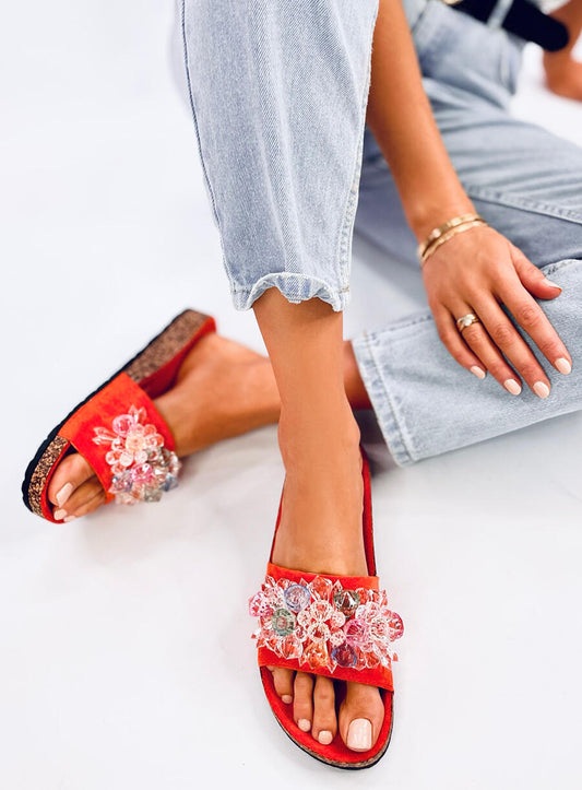 Ladies Cork Sandals Multicoloured Design - Orange