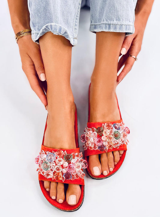 Ladies Cork Sandals Multicoloured Design - Orange