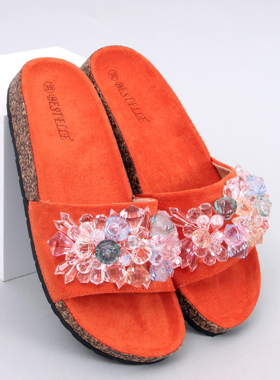 Ladies Cork Sandals Multicoloured Design - Orange