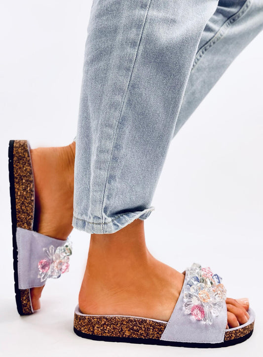 Women's Open Toe Footbed Sandals Multicoloured Design - Lilac