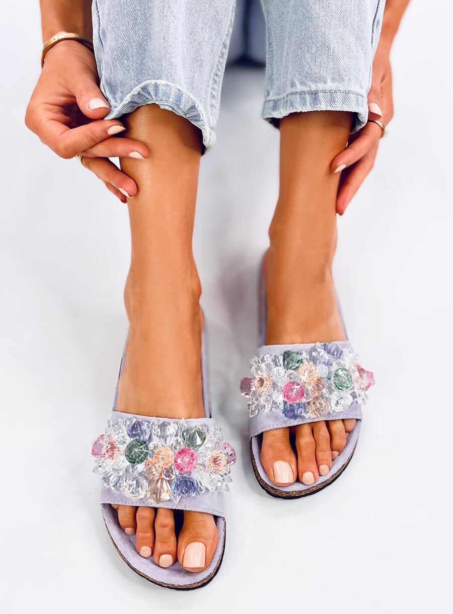 Women's Open Toe Footbed Sandals Multicoloured Design - Lilac