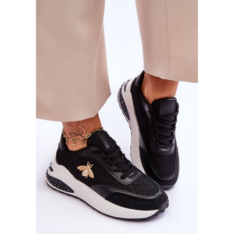 Woman's Black Trainers Honey Bee Design