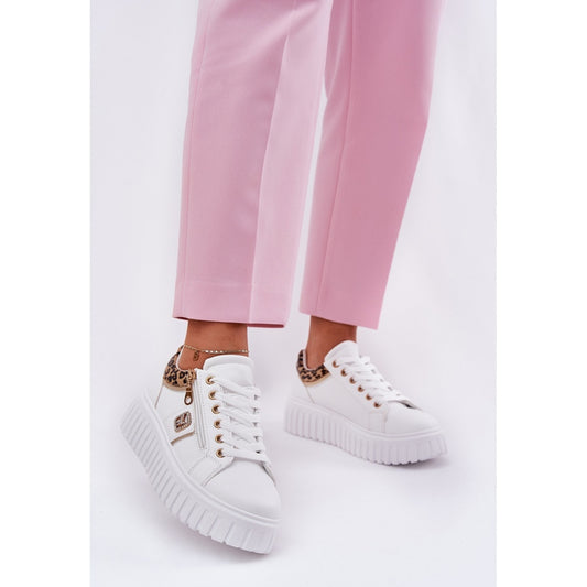 NEW Stylish White Trainers Leopard Print