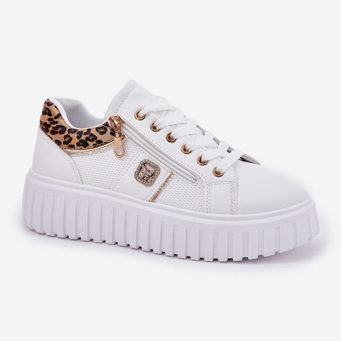 NEW Stylish White Trainers Leopard Print