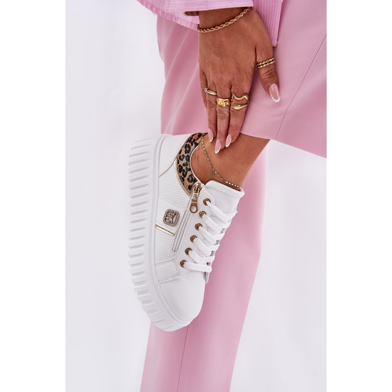 NEW Stylish White Trainers Leopard Print