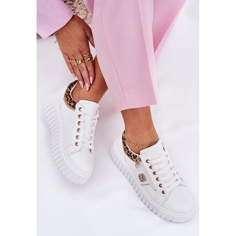 NEW Stylish White Trainers Leopard Print