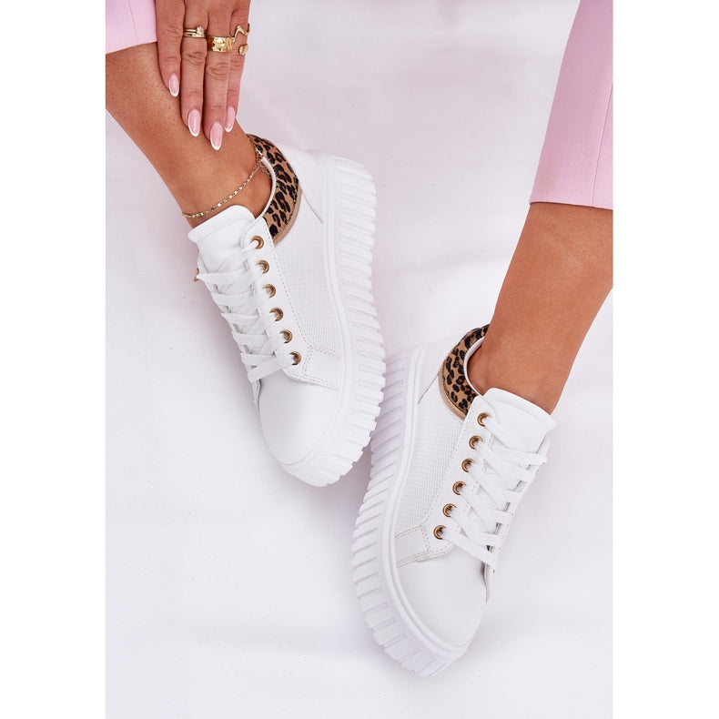NEW Stylish White Trainers Leopard Print