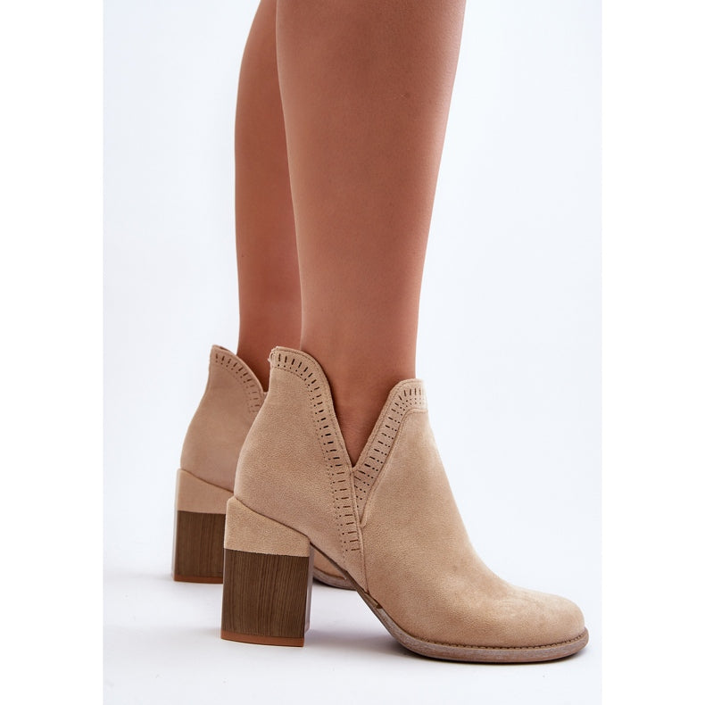 Juilet Beige Cutout Openwork Pattern Boots