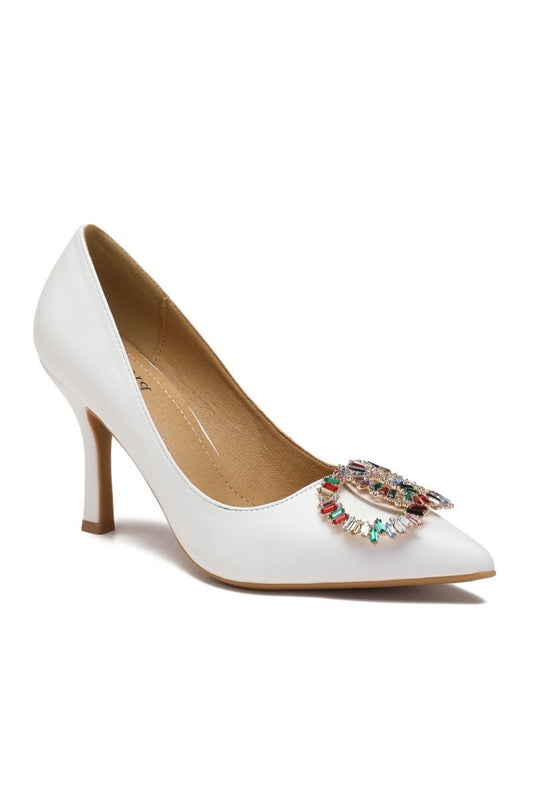 White High Heels with Colourful Zircons