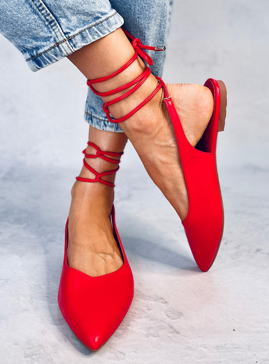 Woman Red Ballerina Shoes with Open Heel