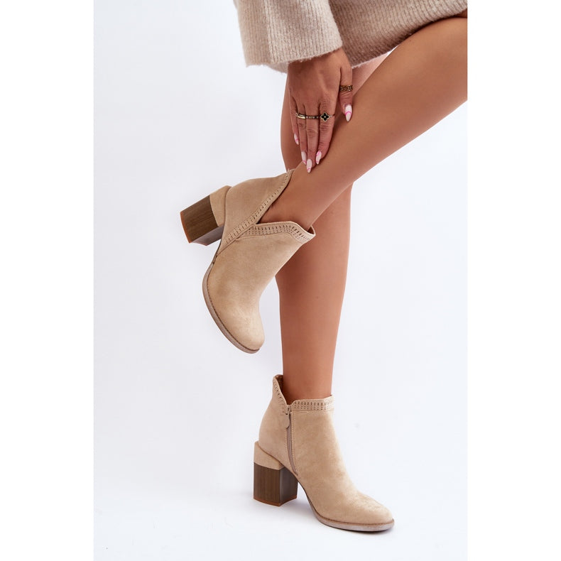 Juilet Beige Cutout Openwork Pattern Boots Virtuous footwear